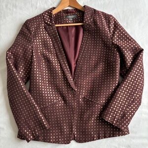 The Limited Women's Burgundy and Gold Checkered Blazer